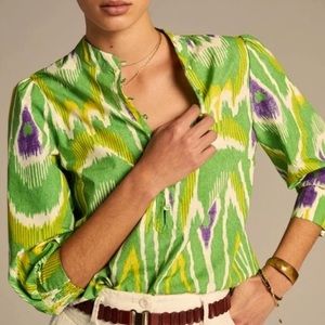 Anthropologie top Sharona Henley Blouse, green, yellow, purple, white